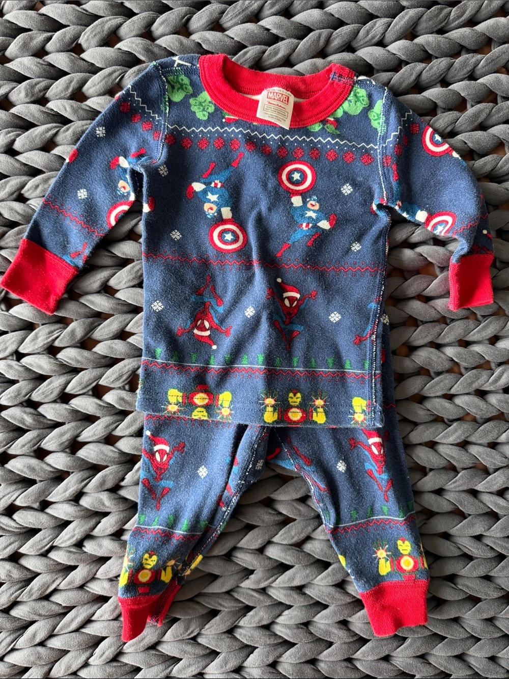 Marvel Navy, Red & Yellow Captain America Kids Holiday One-Piece Footie